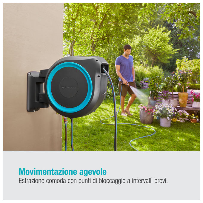 Gardena Avvolgitubo a Parete Automatico RollUp M-L con Tubo da 25m