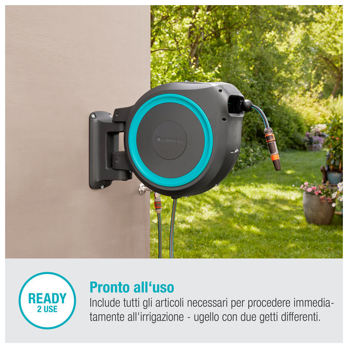 Gardena Avvolgitubo a Parete Automatico RollUp M-L con Tubo da 25m