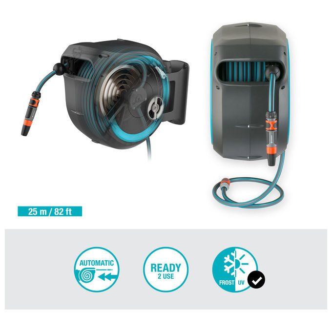 Gardena Avvolgitubo a Parete Automatico RollUp M-L con Tubo da 25m