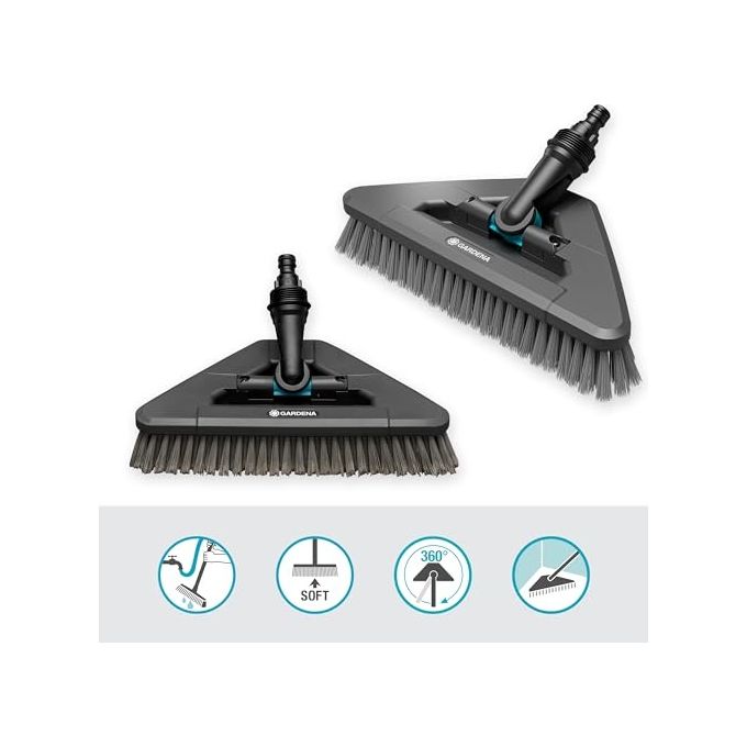 Gardena 18812-20 Cleansystem Spazzolone Soft Flex con Setole Morbide per Superfici Delicate Testina Triangolare Girevole 360° Compatibile con Manico Cleansystem colore Nero