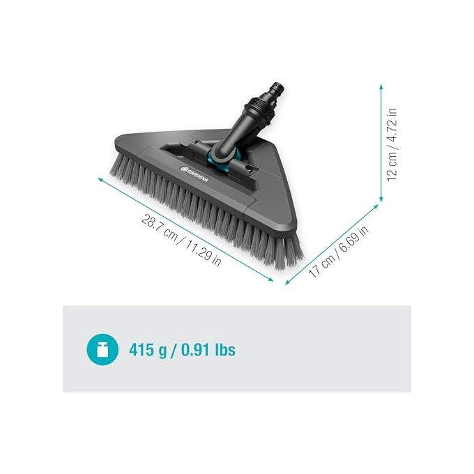 Gardena 18812-20 Cleansystem Spazzolone Soft Flex con Setole Morbide per Superfici Delicate Testina Triangolare Girevole 360° Compatibile con Manico Cleansystem colore Nero
