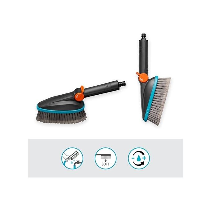 Gardena 18842-20 Cleansystem Idrospazzola Manicata M Soft Setole Morbide Regolazione Flusso Acqua colore Verde Grigio Arancione