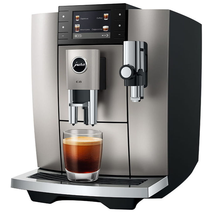 Jura E8 macchina da caffe' automatica, Midnight Silver, 27 specialita', display 3.5'', Wi-Fi, macinino P.A.G.2