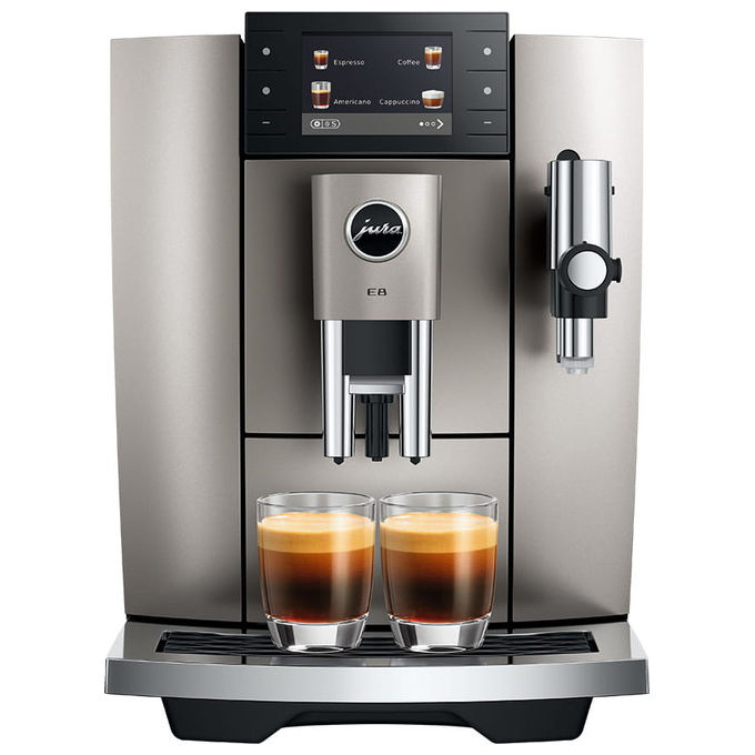 Jura E8 macchina da caffe' automatica, Midnight Silver, 27 specialita', display 3.5'', Wi-Fi, macinino P.A.G.2