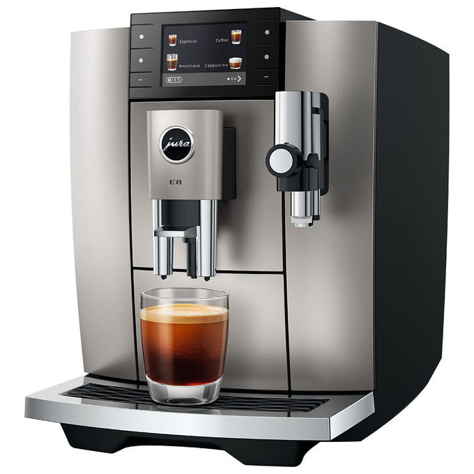 Jura E8 macchina da caffe' automatica, Midnight Silver, 27 specialita', display 3.5'', Wi-Fi, macinino P.A.G.2