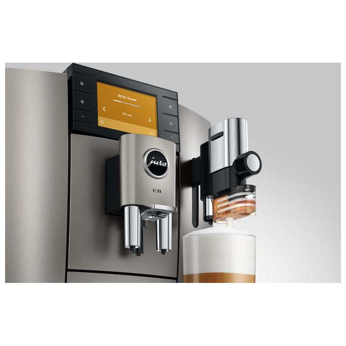 Jura E8 macchina da caffe' automatica, Midnight Silver, 27 specialita', display 3.5'', Wi-Fi, macinino P.A.G.2