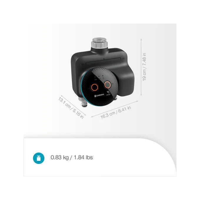 Gardena 19034-20 Dual Smart Timer Regolatore d'Acqua Intelligente Wireless Bluetooth 3 batterie AA 1,5 V colore Nero