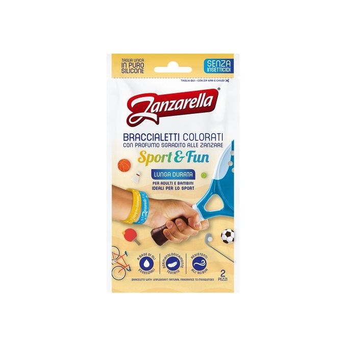 Zanzarella Braccialetti Antizanzare Sport e Fun Silicone Atossico Oli Naturali Attivi 12 Ore Taglia Unica 2 Pz