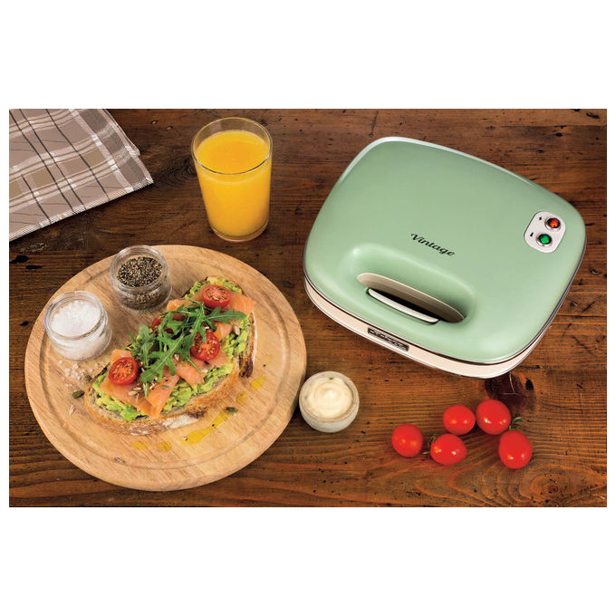 Ariete 1963-04 Sandwich Maker Vintage Piastra per Toast e Panini 750W piastre antiaderenti colore Verde