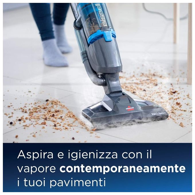 Bissell, Scopa a Vapore 2 in 1, Vac and Steam, 1600W, Blu Titanio Nero