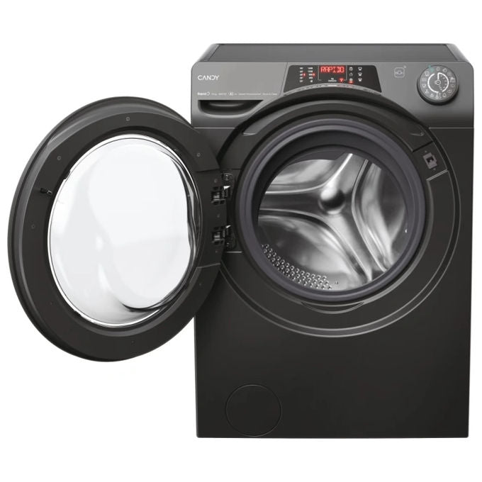Candy RO6106DWMRR7-1-S RapidÓ - Lavatrice a carica frontale 10 kg, 1600 rpm, Classe A, Wi-Fi + BLE, Funzione vapore, (85×60×58 cm), Antracite