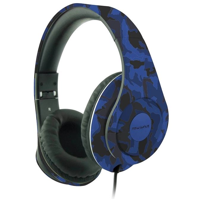 WAVE Cuffie a Padiglione Chiuso con Microfono Jack 3,5mm Modello HPM111N in Colore Navy per Audio di Qualita' Superiore