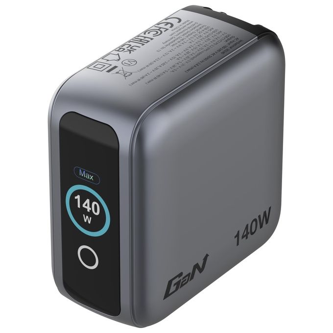 Verbatim 30240 Caricabatterie Universale Mini GaN 140W con Display 3 Porte USB Tipo C 1 Porta USB Tipo A Ricarica Rapida Power Delivery 3.0 Quick Charge 3.0 colore Nero