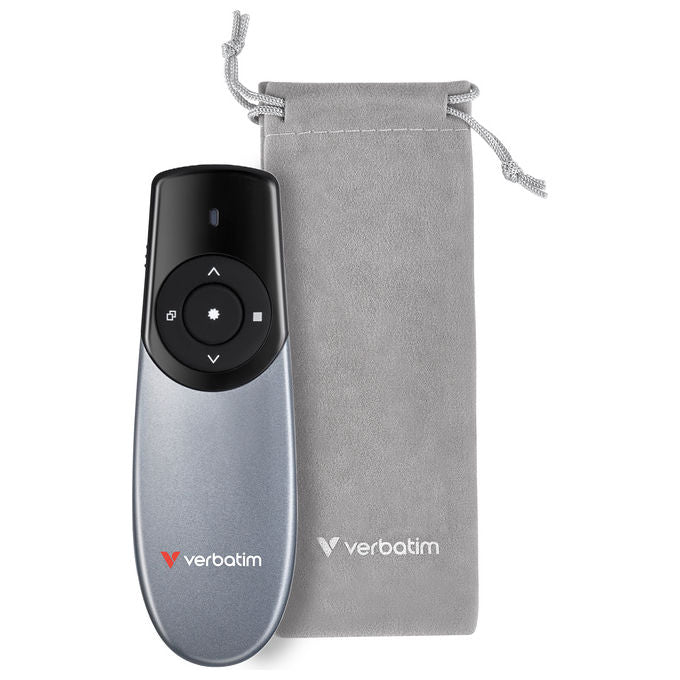 Verbatim 32365 Puntatore Wireless RF 2.4 GHz Portata 30 m con Puntatore Laser Rosso 5 Tasti Ricaricabile colore Nero Argento