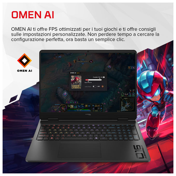 HP E4EW7EA OMEN 16 Laptop Intel Core Ultra 9 32 GB DDR5-SDRAM NVIDIA GeForce RTX 5070 2.5K 240 Hz colore Nero