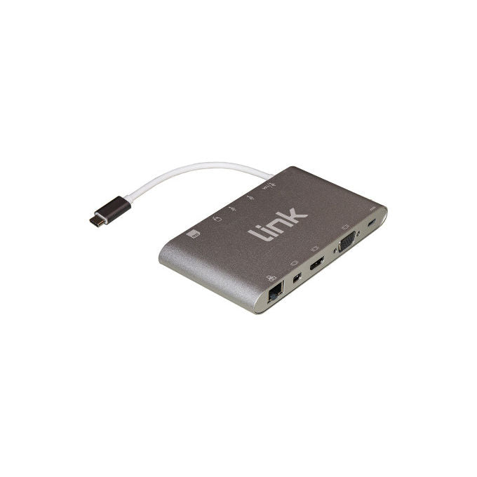 LINK LKDOCK7 Docking Station USB-C 11 Porte 3 Video HDMI MiniDP VGA USB 3.0 RJ45 Card Reader Audio USB-C Power Delivery colore Nero