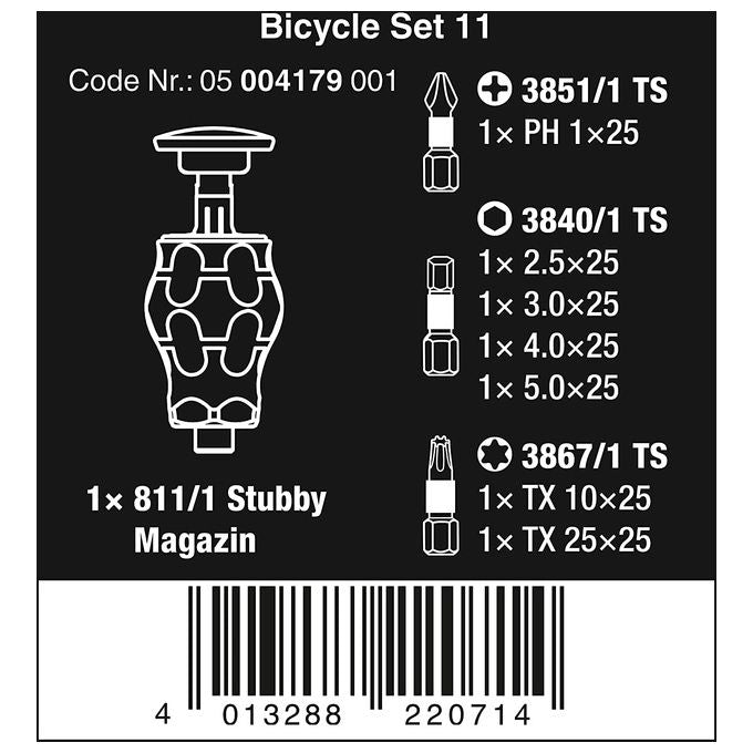 Wera Bicycle Set 11 Giravite Tozzo con Caricatore Punte 7 Pezzi