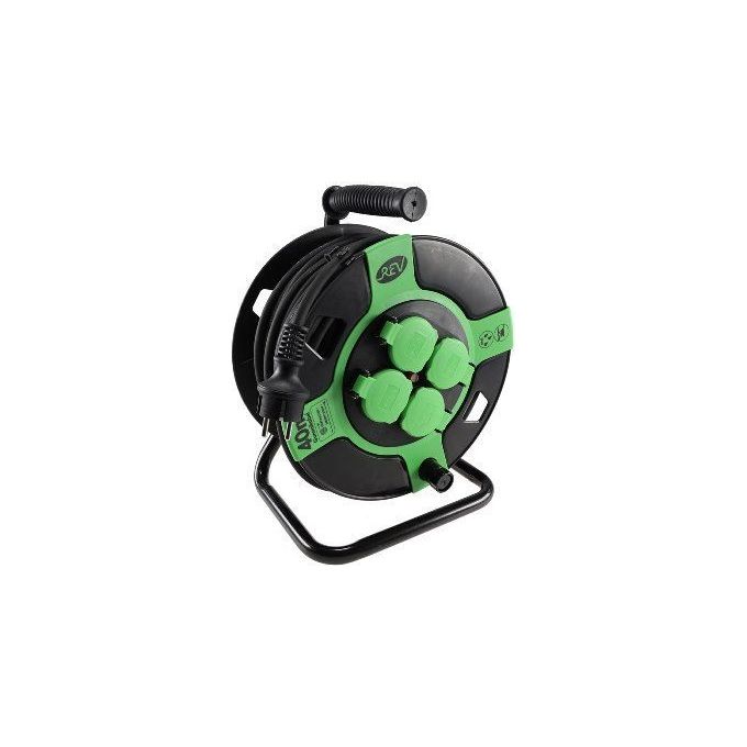 Rev Avvolgicavo in Plastica 40mt IP 44 4-Fold Nero-verde