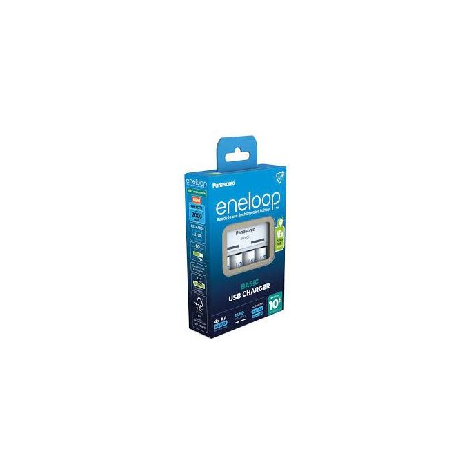 Panasonic BQ-CC61 Eneloop Caricabatterie USB NiMH 2 o 4 batterie AA AAA con 4 batterie AA 2000 mAh incluse