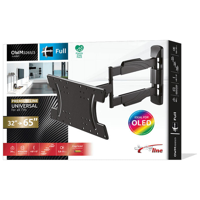 G.B.S. Elettronica JL42867 Supporto TV Orientabile e Inclinabile 32 65 Pollici Fino a 30 Kg Rotazione ±90° VESA 100x100 400x200 colore Nero