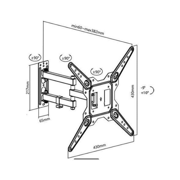 G.B.S. Elettronica 42865-EXTRA ELB-2342-3 MAX Supporto Universale per TV 23''-42'' Portata 30 Kg VESA 400x400 Rotazione ±90° Inclinazione -3° +10° colore Nero
