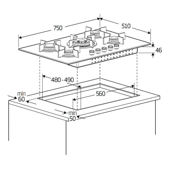 Beko HIAW75224SXE Piano cottura a gas 75 cm 5 fuochi 1 Wok High Efficiency PractiClean colore Inox