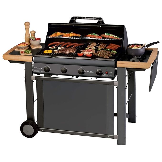 Campingaz 3000001988 Adelaide 4 Classic Extra LDX Barbecue a gas 4 bruciatori 21 kW con fornello laterale 2.3 kW griglia e piastra in ghisa smaltata termometro integrato ruote bloccabili colore Nero