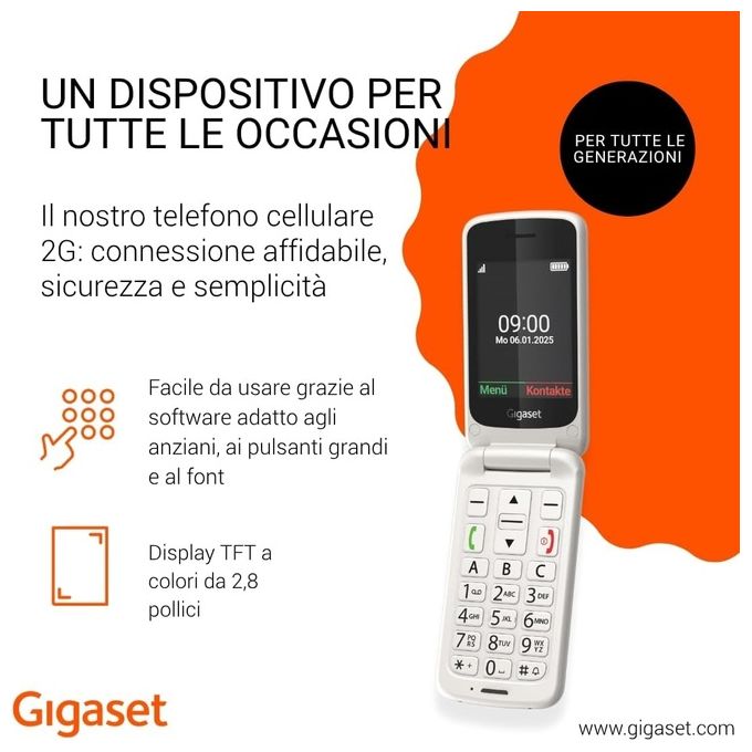 Gigaset, Telefono Cellulare per Anziani GL595, Clamshell, Bianco