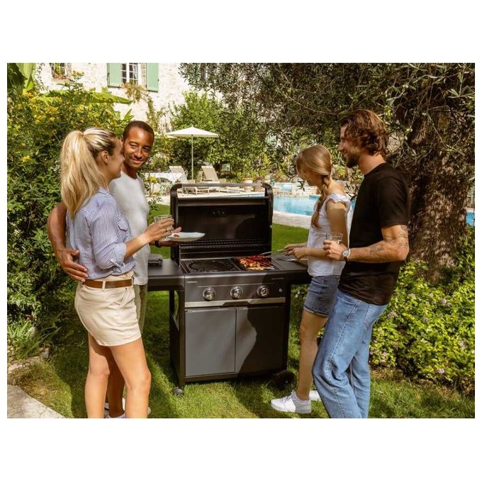 Campingaz 3138522135270 Select 3 EXSD Barbecue a gas 3 bruciatori in acciaio inox 9 kW fornello laterale 2,3 kW griglia 62x40 cm sistema Culinary Modular colore Nero