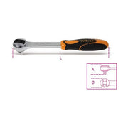 BETA Chiave a Cricchetto Reversibile Acciaio Cromato con Impugnatura in Bimateriale - Meccanismo a 72 Denti -uni-ISO 3315 din 3122 -