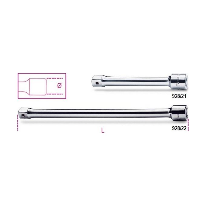 BETA 928-22 MM.380 Prolunga per Chiavi a Bussola 3-4'' Attacchi Quadri Maschio e Femmina Acciaio Cromato colore Cromato