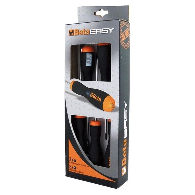 BETA BT012030001 Serie Easy Set 5 Cacciaviti 3 a Taglio 2 a Croce Punta Nera colore Nero
