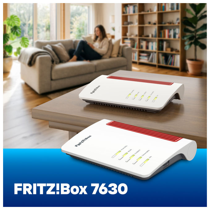 Fritz! 20003149 FRITZ!Box 7630 Router DSL Wi-Fi 7 fino a 3568 Mbit-s Mesh WPA3 WPA2 Porte 2.5 Gigabit DECT integrato