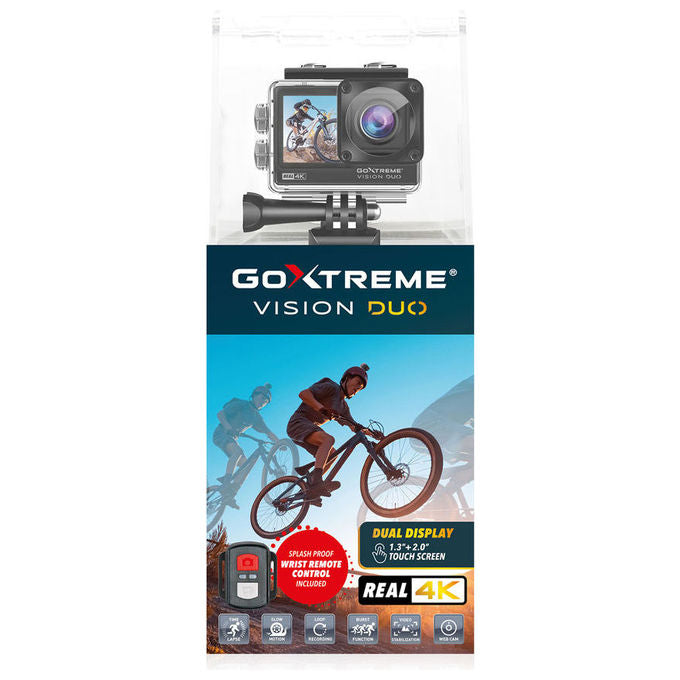 Easypix 20161 GoXtreme Vision Duo Action Camera 4K Ultra HD 170° Wi-Fi Impermeabile 30m Display Touch 2'' e Frontale 1,3'' colore Nero