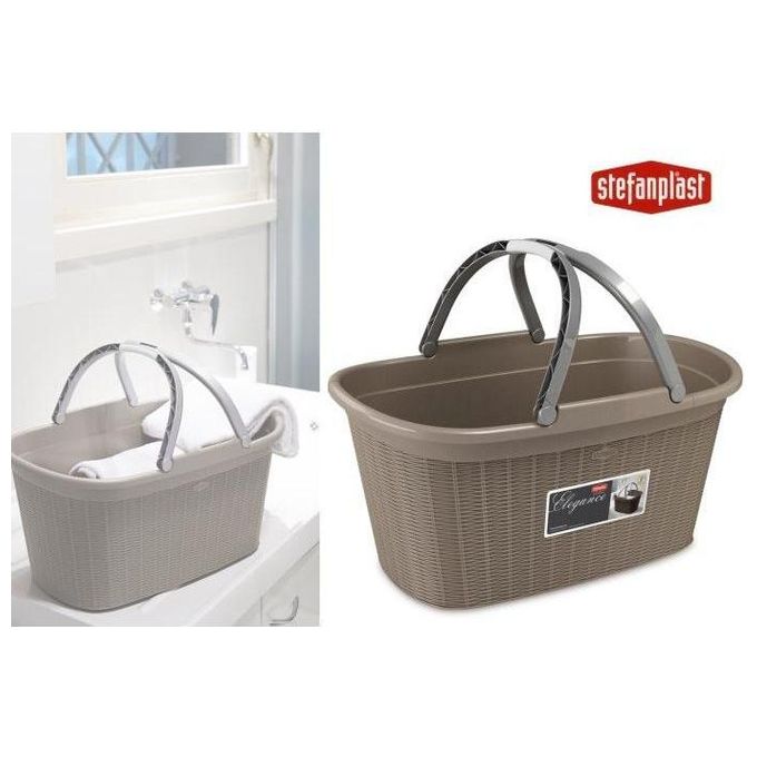 Stefanplast 30201 Elegance Cesta Portabiancheria Ovale 35 L 20 Kg Polipropilene Manici Soft Touch colore Tortora
