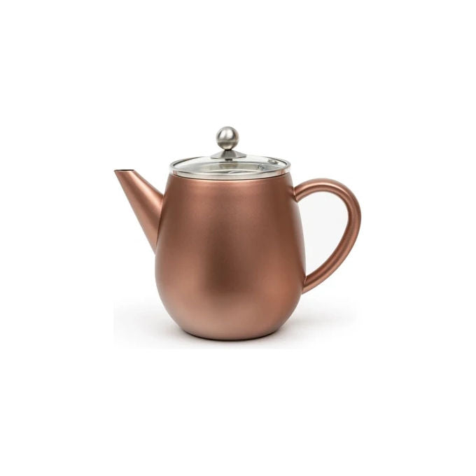Bredemeijer 111019 Eva Theepot dubbelwandig 1,1 liter met filter RVS roestbruin