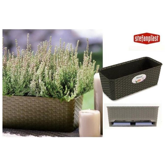 Stefanplast 73501 Natural Fioriera Balconetta in Polipropilene Stile Rattan con Riserva Acqua 50cm colore Moka