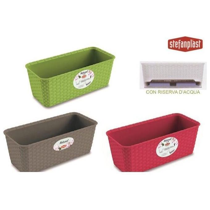 Stefanplast Balconetta Natural Fioriera Rattan con Riserva d'Acqua 30 cm colore Tortora