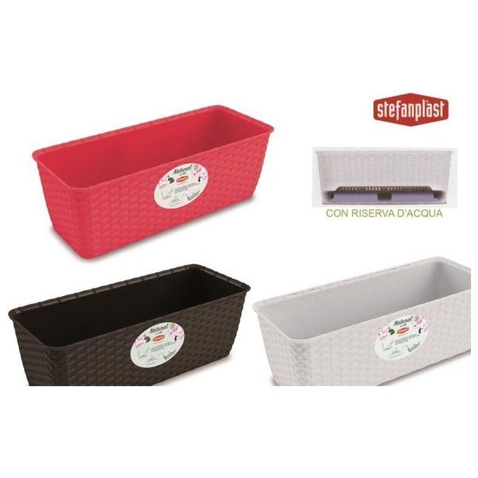 Stefanplast 73701 Natural Cassetta Fioriera con Riserva d'Acqua Effetto Rattan 40x16x13 cm colore Marrone