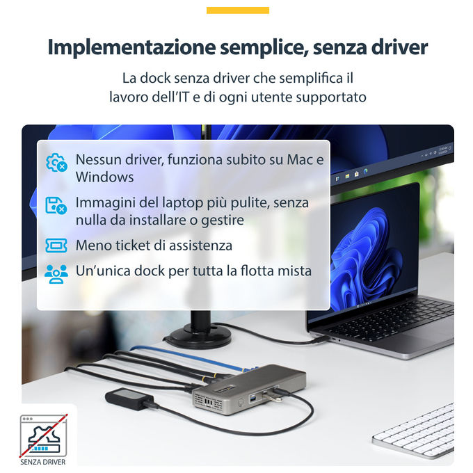 StarTech 208UE-USB4-DOCK Docking Station USB4 Doppio Monitor 4K 144Hz 8K 60Hz USB-C Power Delivery 100W Ethernet 2.5GbE colore Grigio