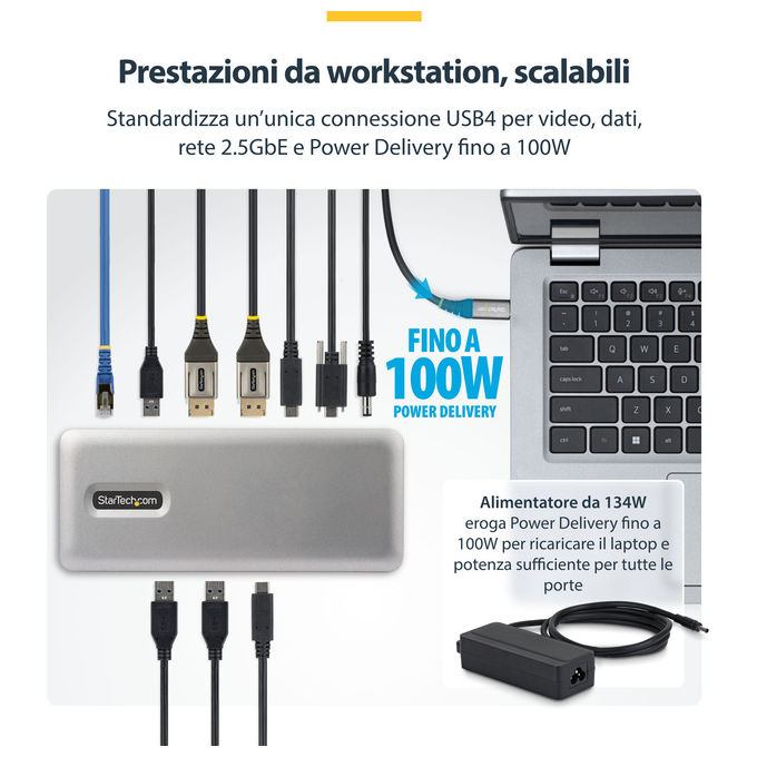 StarTech 208UE-USB4-DOCK Docking Station USB4 Doppio Monitor 4K 144Hz 8K 60Hz USB-C Power Delivery 100W Ethernet 2.5GbE colore Grigio