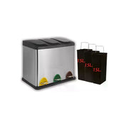 Artex LOGICA Pattumiera 45 L 3 scomparti 15L+15L+15L in Acciaio Inox Satinato con 3 Pedali colore Acciaio
