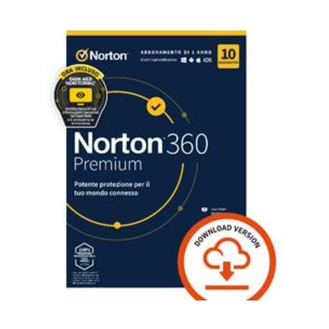 Norton 21429759 Norton 360 Premium Software di sicurezza per 10 dispositivi 12 mesi 75GB colore Nero