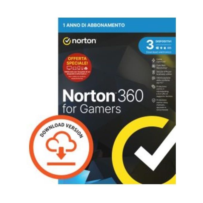 Norton 21429762 Norton 360 for GAMERS Antivirus Licenza Completa 3 Dispositivi 12 Mesi 50GB colore Italiano