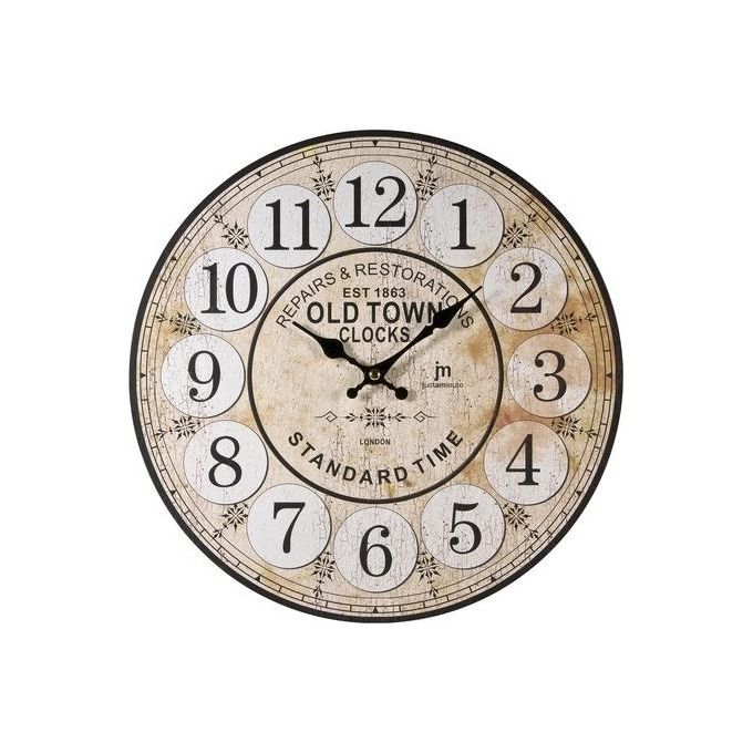 Lowell 21439 Justaminute Shabby Chic Orologio da Parete Rotondo Quarzo 33,5 cm colore Old Ocra