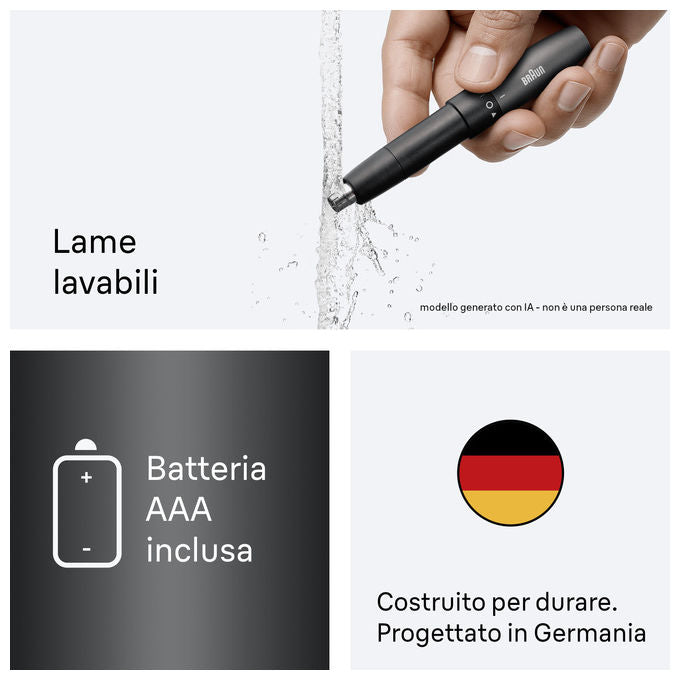 Braun 216098 EN 20 Rasoio di precisione per Orecchio e Naso Alimentazione a batteria colore Nero