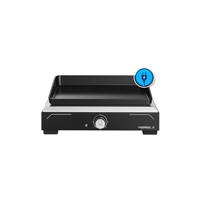 Campingaz 2198523 Plancha Electric 1 XD Barbecue Elettrico Portatile Piastra in Ghisa Smaltata 2100 W con Termostato Regolabile e Vassoio Raccogli Grasso Lavabile in Lavastoviglie colore Nero