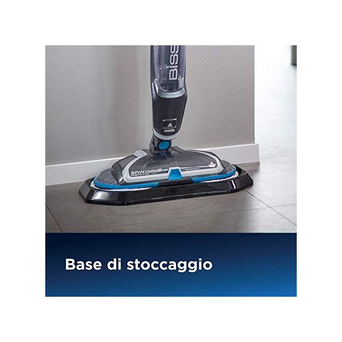 BISSELL 2240N SpinWave Cordless Lavapavimenti Ricaricabile senza Fili Autonomia 20 min Batteria 18 V Pulizia Secco e Bagnato con Panni in Microfibra colore Titanio-Blu