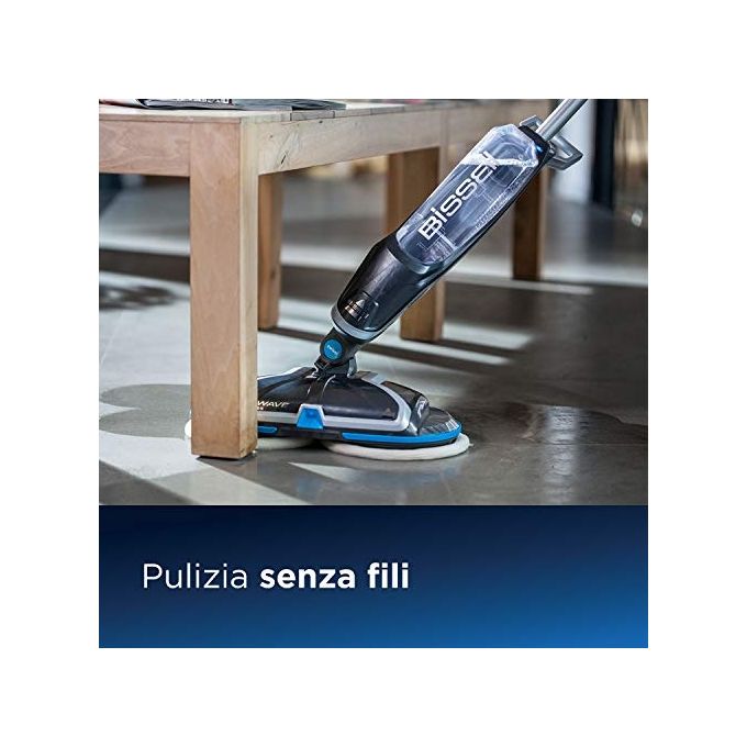 BISSELL 2240N SpinWave Cordless Lavapavimenti Ricaricabile senza Fili Autonomia 20 min Batteria 18 V Pulizia Secco e Bagnato con Panni in Microfibra colore Titanio-Blu