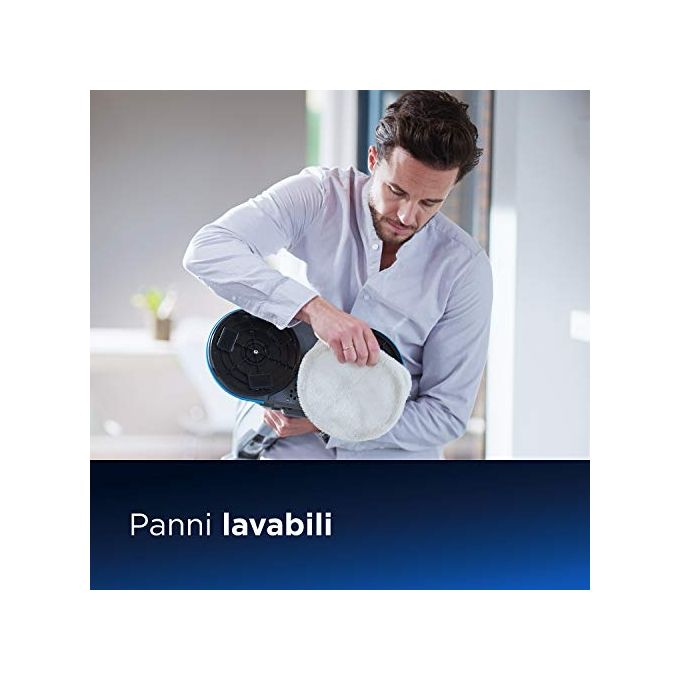 BISSELL 2240N SpinWave Cordless Lavapavimenti Ricaricabile senza Fili Autonomia 20 min Batteria 18 V Pulizia Secco e Bagnato con Panni in Microfibra colore Titanio-Blu